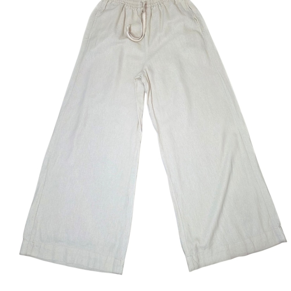 Max Studio London Womens S Ivory Linen Blend Drawstring Wide Leg Pants